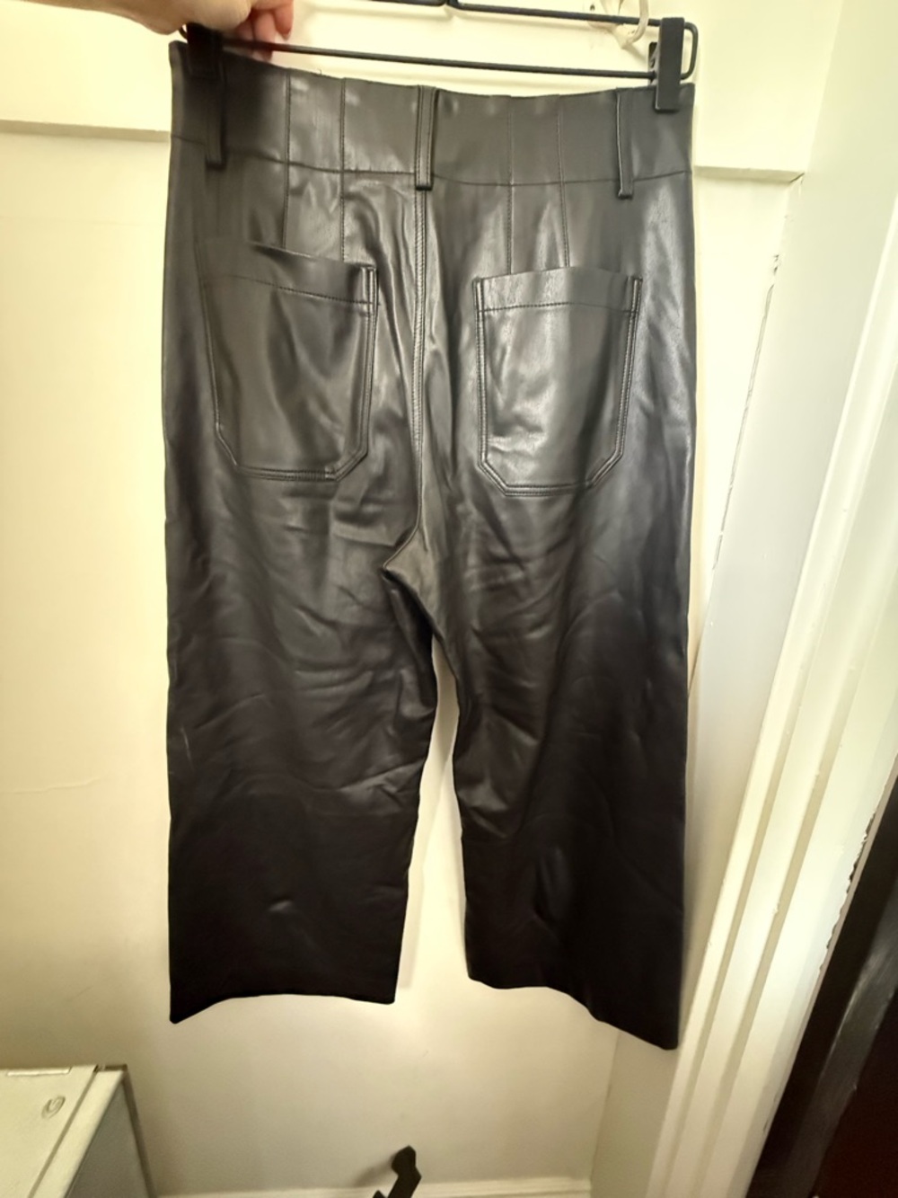 Anthropologie Maeve Colette Black Faux-Leather Cropped Pants, 28P (Petite) - Picture 5 of 9